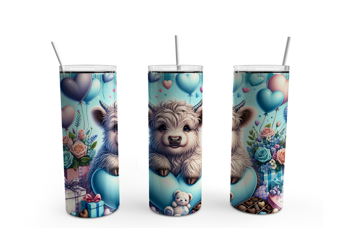 Blue Highland Cow 20oz Skinny Tumbler Sublimation Transfer