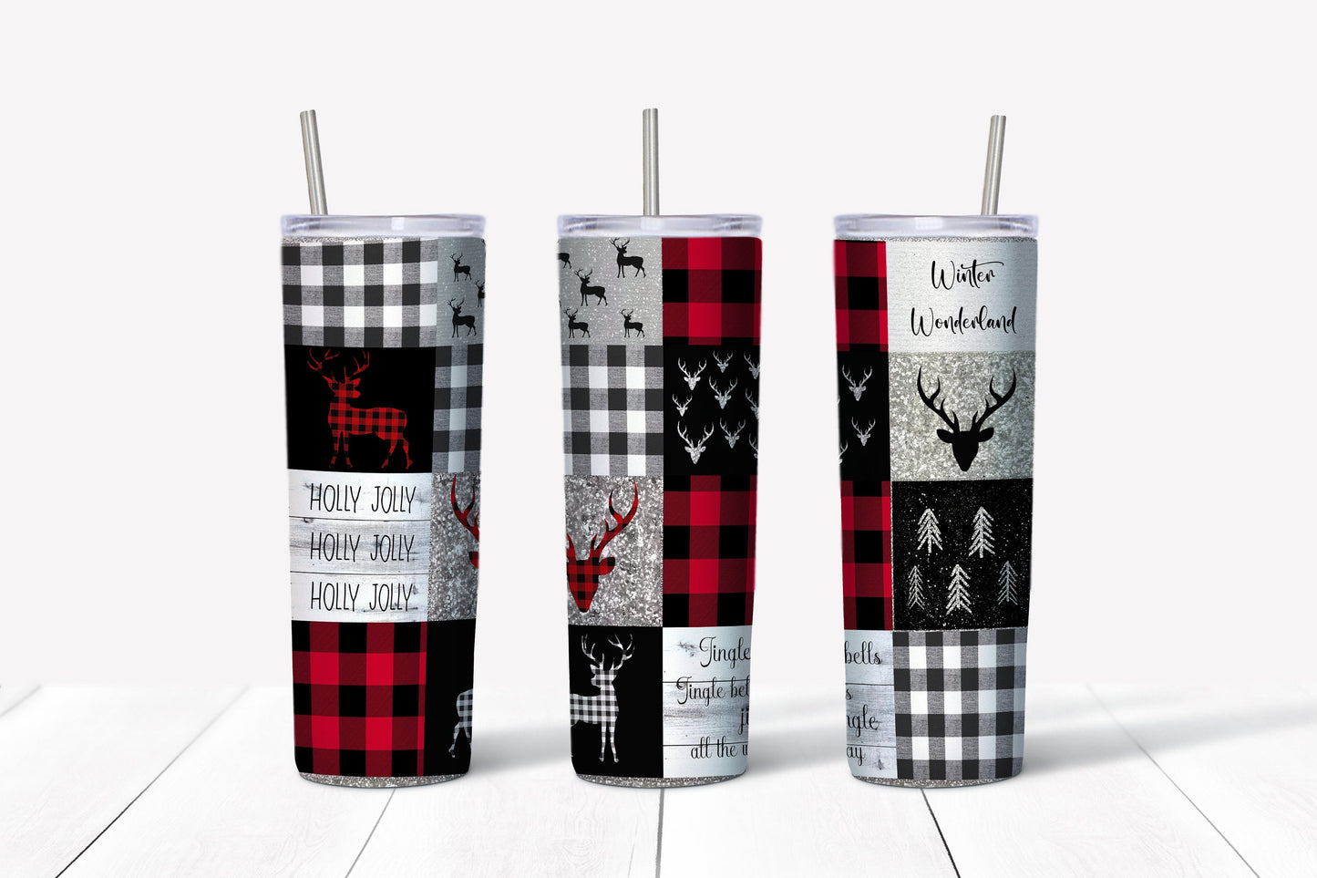 Buffalo Plaid and Snow 20 oz Tumbler Sublimation Transfer Wrap