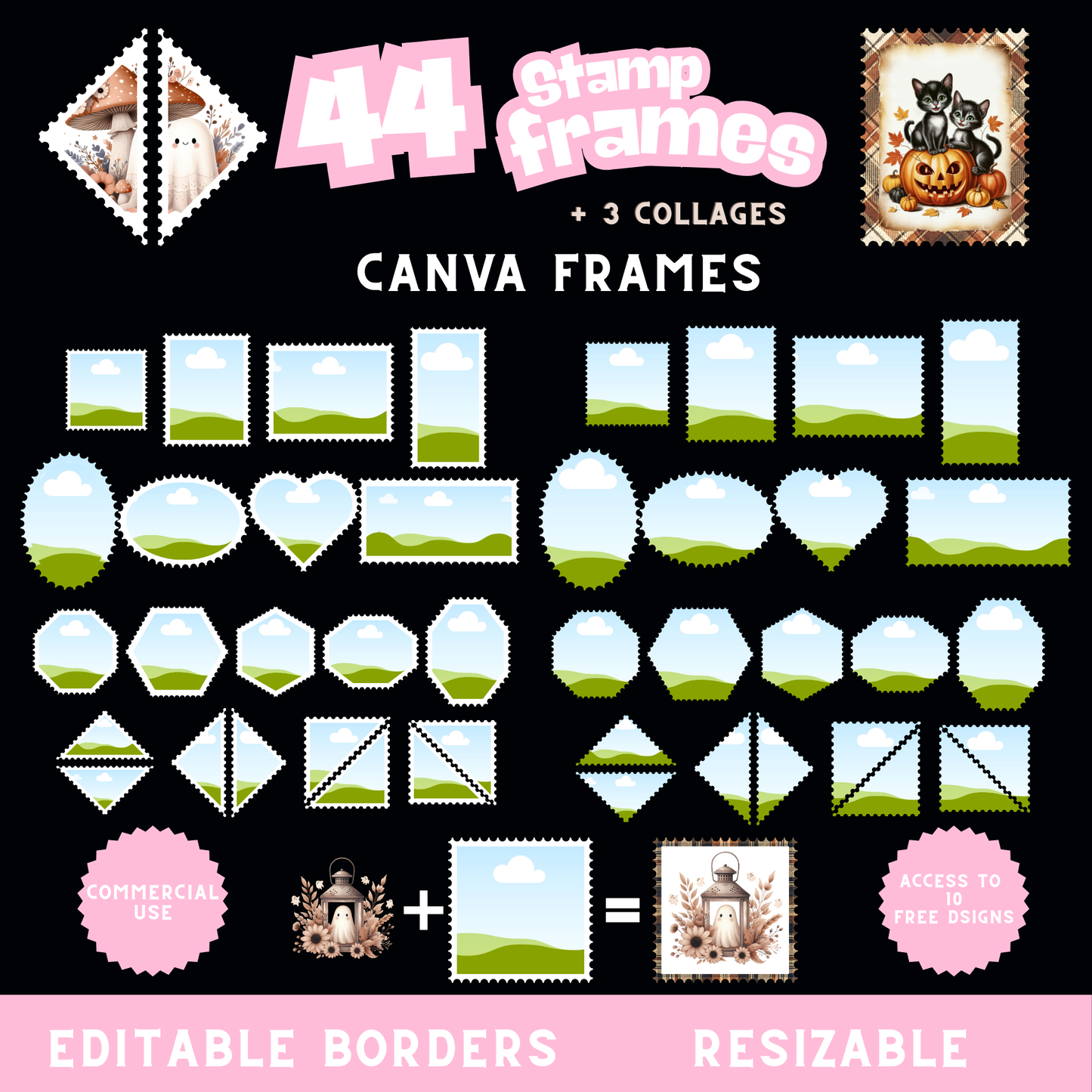 Canva 44 Stamp Frame Canva Templates + 3 Photo Collages
