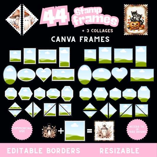Canva 44 Stamp Frame Canva Templates + 3 Photo Collages