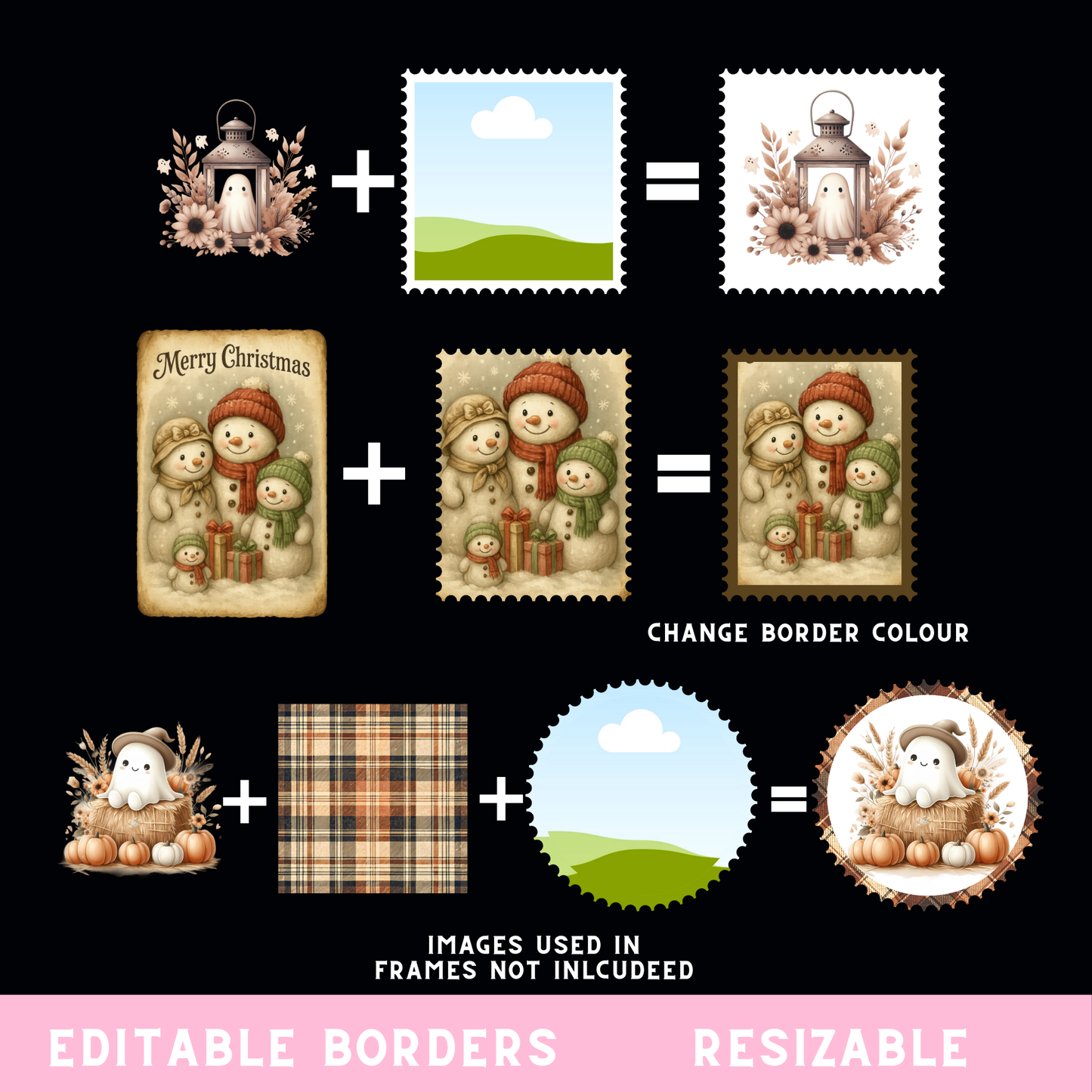 Canva 44 Stamp Frame Canva Templates + 3 Photo Collages