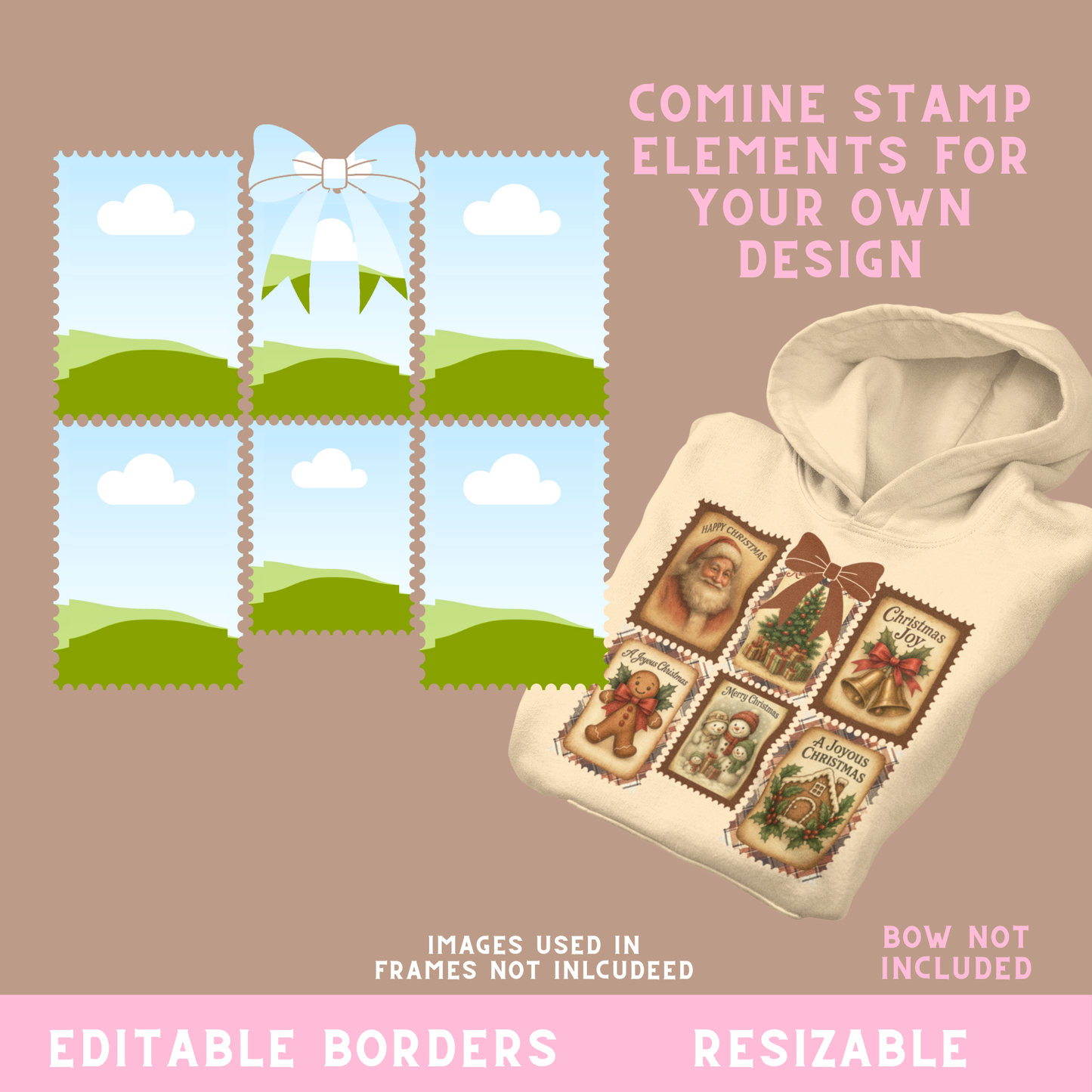 Canva 44 Stamp Frame Canva Templates + 3 Photo Collages