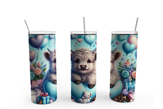 Blue Highland Cow 20oz Skinny Tumbler Sublimation Transfer