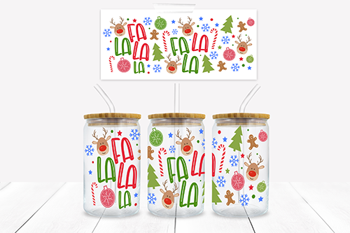 Fa La La Christmas 16 oz. Libbey Tumbler Sublimation Wrap