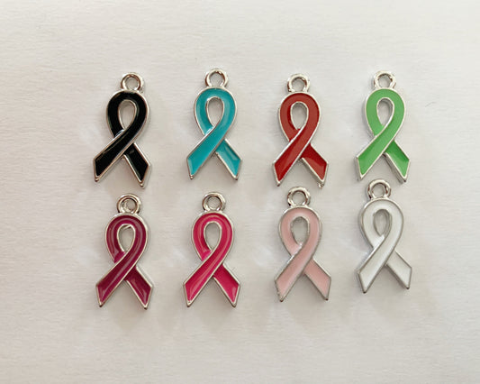 Awareness Ribbon Charms 8 Colours 20mm : silver plate zinc alloy backs