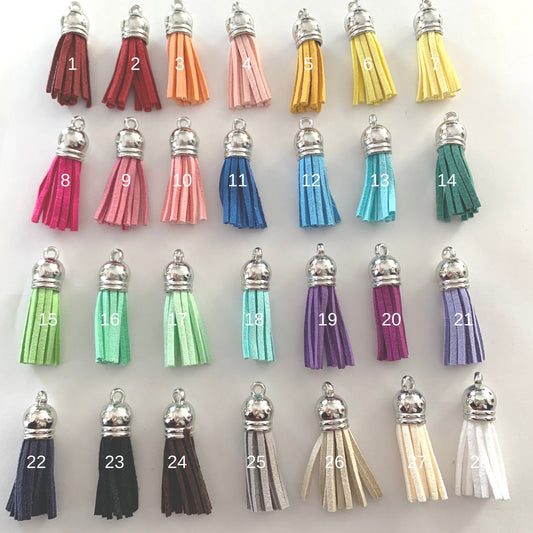 Suede Tassel with Silver Caps: 28 colours with silver bail Keychain Decor Supplies