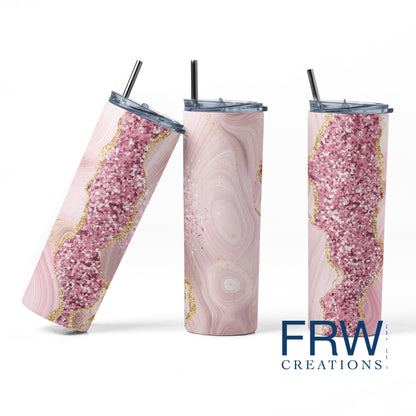 Rose Pink  Marble Glitter  Tumbler Sublimation Tumbler, Ready to Press Sublimation Transfer, 20 oz. Skinny Tumbler