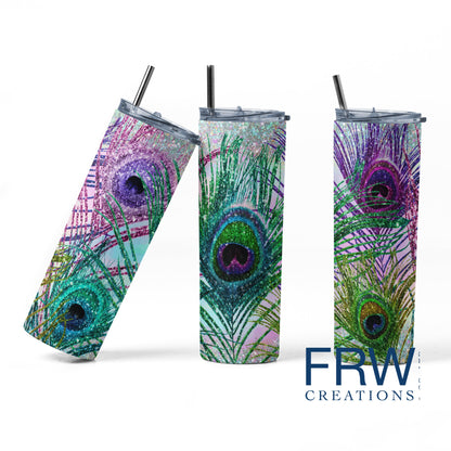 Peacock Tumbler Sublimation Tumbler, Ready to Press Sublimation Transfer, 20 oz. Skinny Tumbler