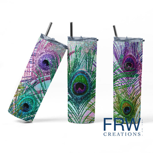 Peacock Tumbler Sublimation Tumbler, Ready to Press Sublimation Transfer, 20 oz. Skinny Tumbler