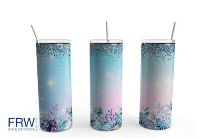 Watercolour Flowers Sublimation Tumbler, Ready to Press Sublimation Transfer, 20 oz. Skinny Tumbler