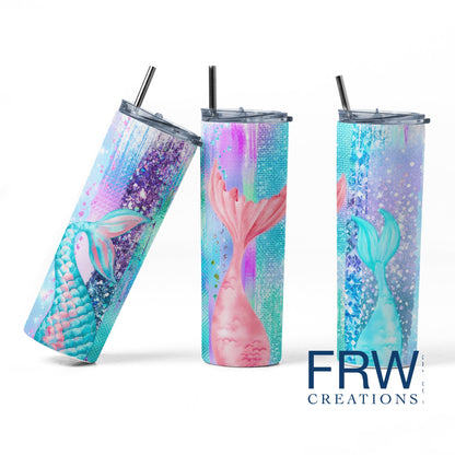 Mermaid Tumbler Sublimation Tumbler, Ready to Press Sublimation Transfer, 20 oz. Skinny Tumbler