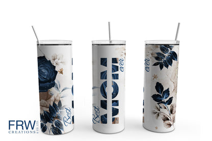 Mom Blue FlowerSublimation Tumbler, Ready to Press Sublimation Transfer, 20 oz. Skinny Tumbler