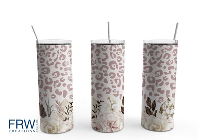 Pink Leopard Sublimation Tumbler, Ready to Press Sublimation Transfer, 20 oz. Skinny Tumbler