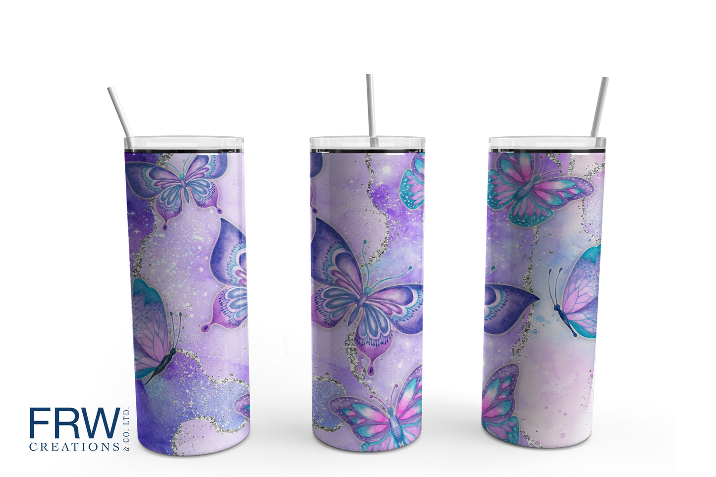 Purple Butterflies Sublimation Tumbler, Ready to Press Sublimation Transfer, 20 oz. Skinny Tumbler