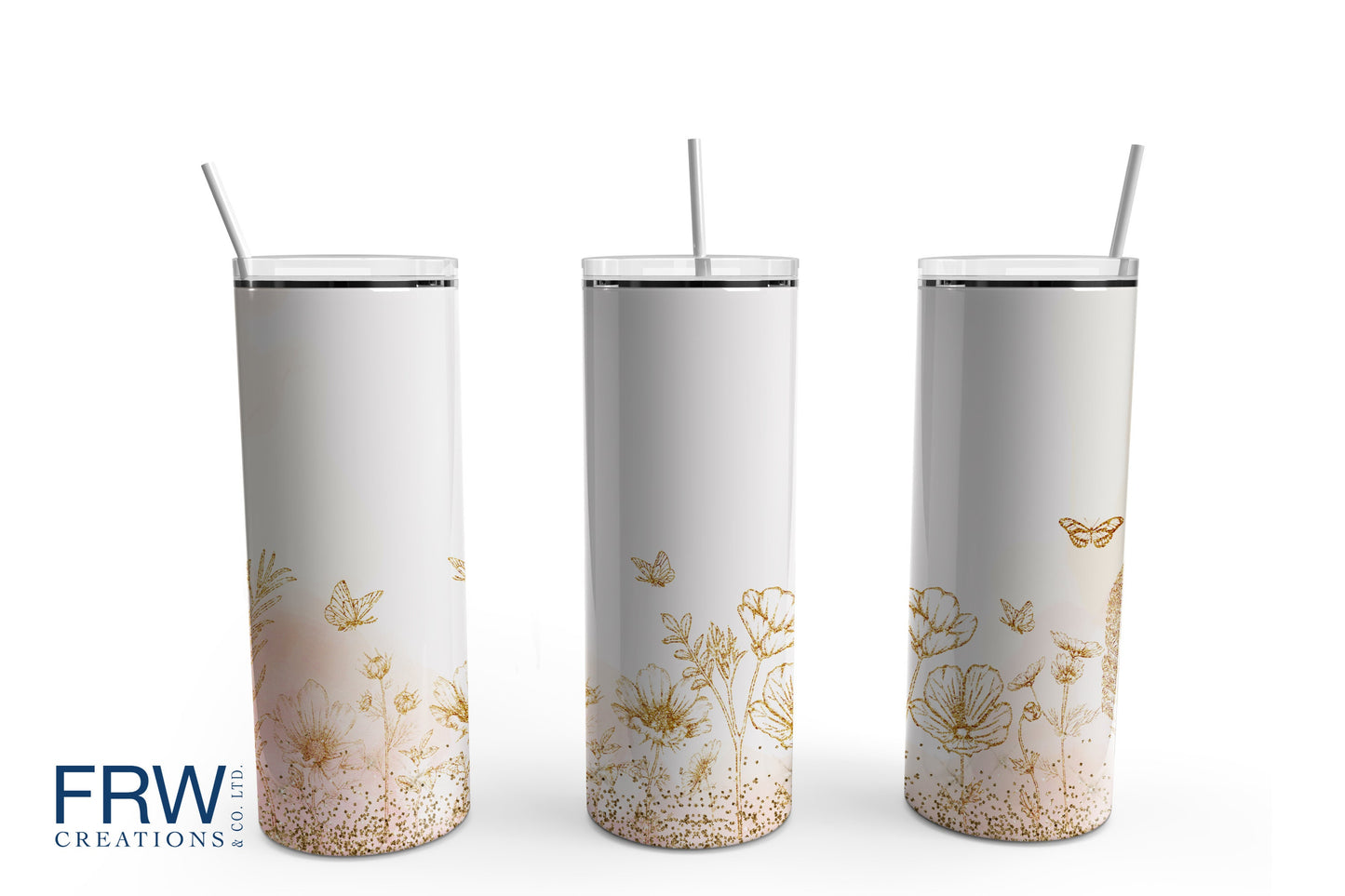 Rose Gold Flower Sublimation Tumbler, Ready to Press Sublimation Transfer, 20 oz. Skinny Tumbler