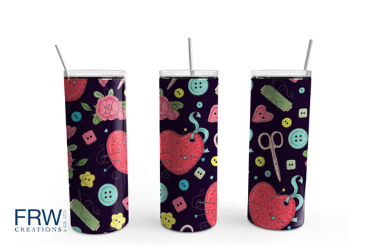 Sewing Quilting Sublimation Tumbler, Ready to Press Sublimation Transfer, 20 oz. Skinny Tumbler