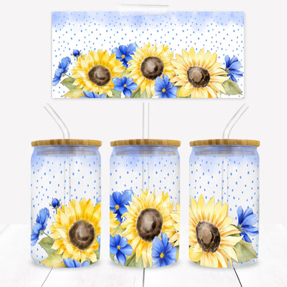 Sunflowers and Blue 16 oz. Libbey Tumbler Wrap - Sublimation Wrap- Ready to Press Sublimation