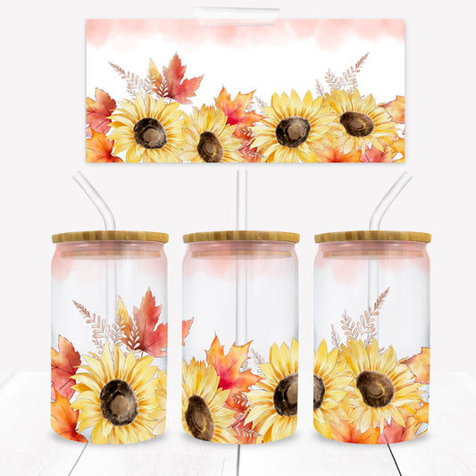 Sunflowers and Leaves 16 oz. Libbey Tumbler Wrap - Sublimation Wrap- Ready to Press Sublimation