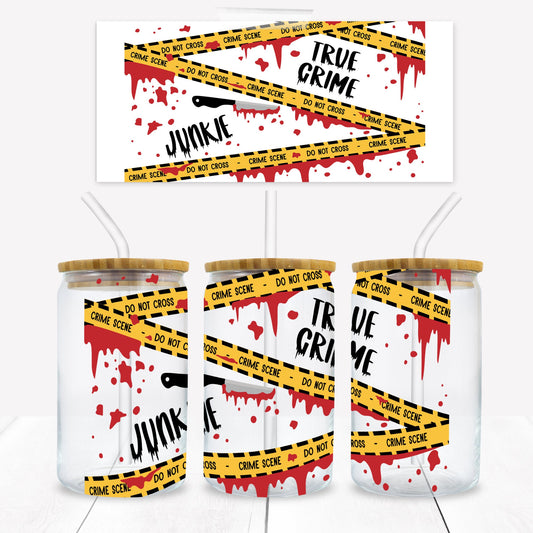 True Crime Junkie Print 16 oz. Libbey Tumbler Wrap - Sublimation Wrap- Ready to Press Sublimation