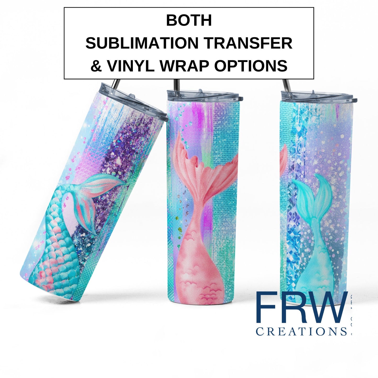 Mermaid Tumbler Sublimation Tumbler, Ready to Press Sublimation Transfer, 20 oz. Skinny Tumbler