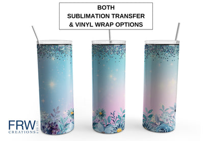 Watercolour Flowers Sublimation Tumbler, Ready to Press Sublimation Transfer, 20 oz. Skinny Tumbler