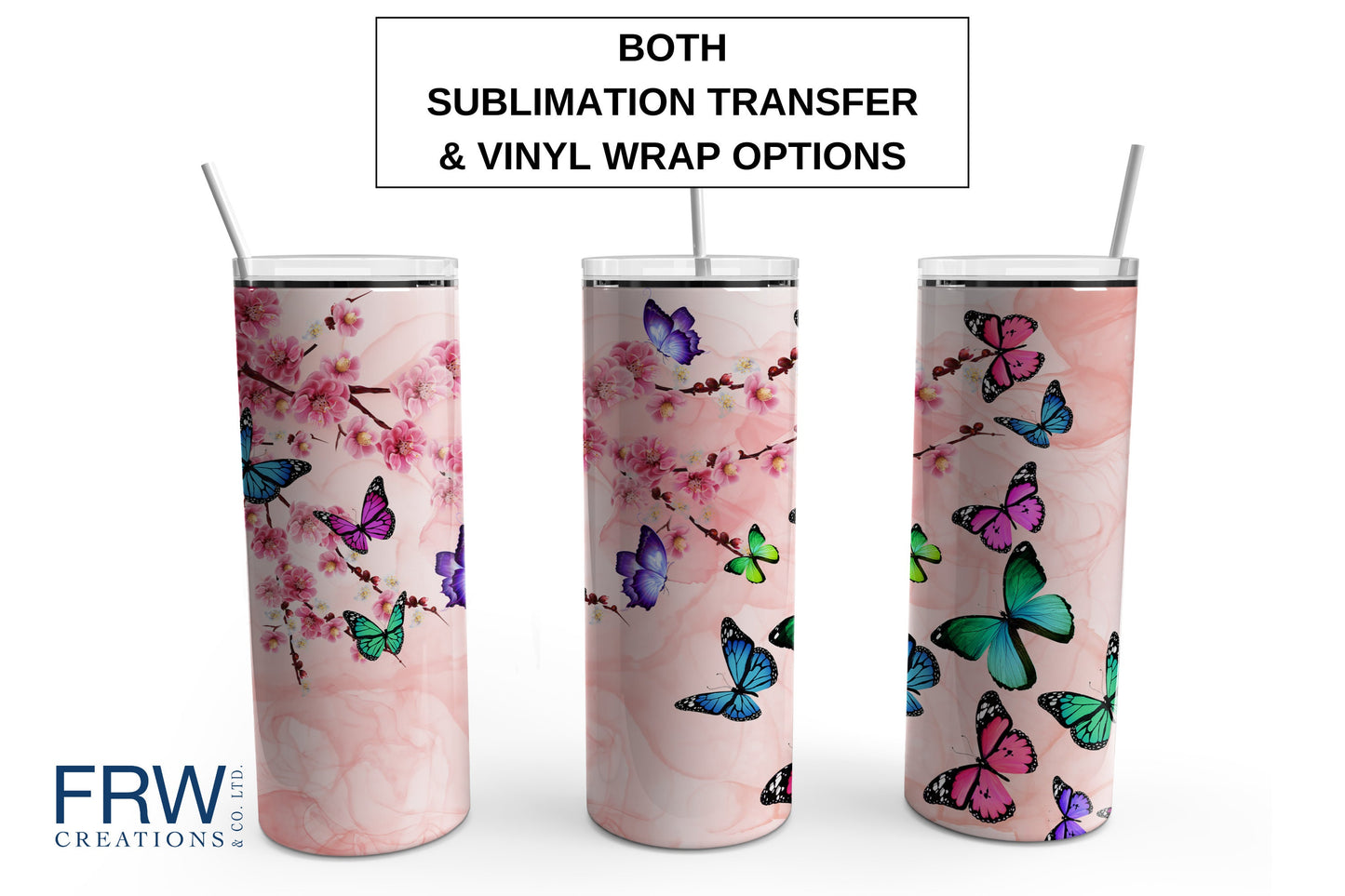 Cherry Blossoms and Butterflies 20 oz. Sublimation Tumbler Transfer