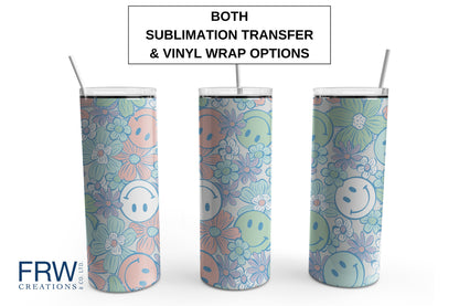 Retro Happy Face Pastel Tumbler Sublimation Tumbler, Ready to Press Sublimation Transfer, 20 oz. Skinny Tumbler