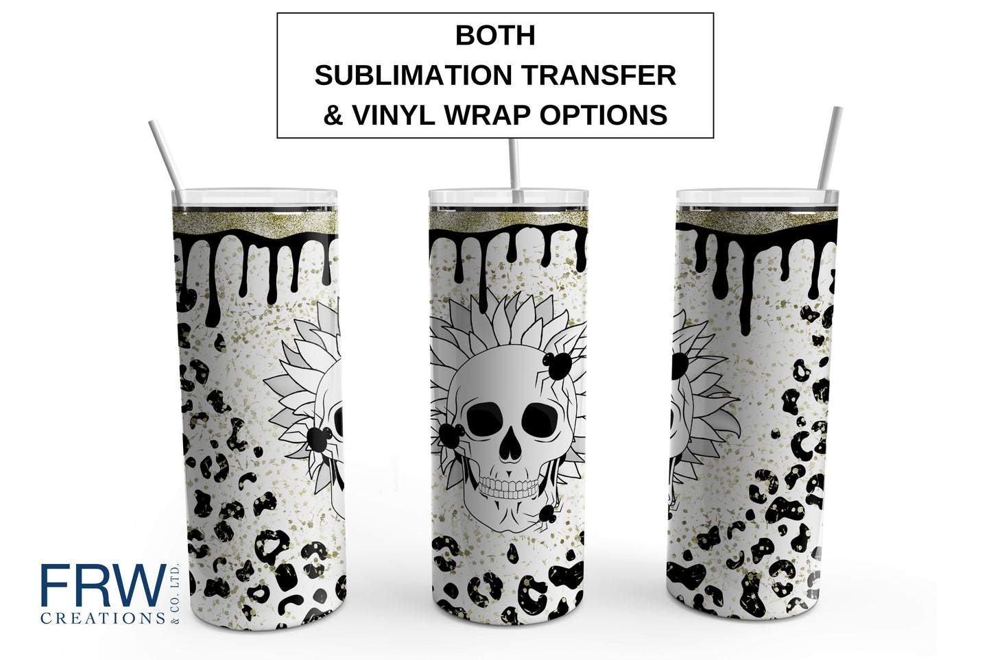 Skull and Spider Tumbler Sublimation Tumbler, Ready to Press Sublimation Transfer, 20 oz. Skinny Tumbler