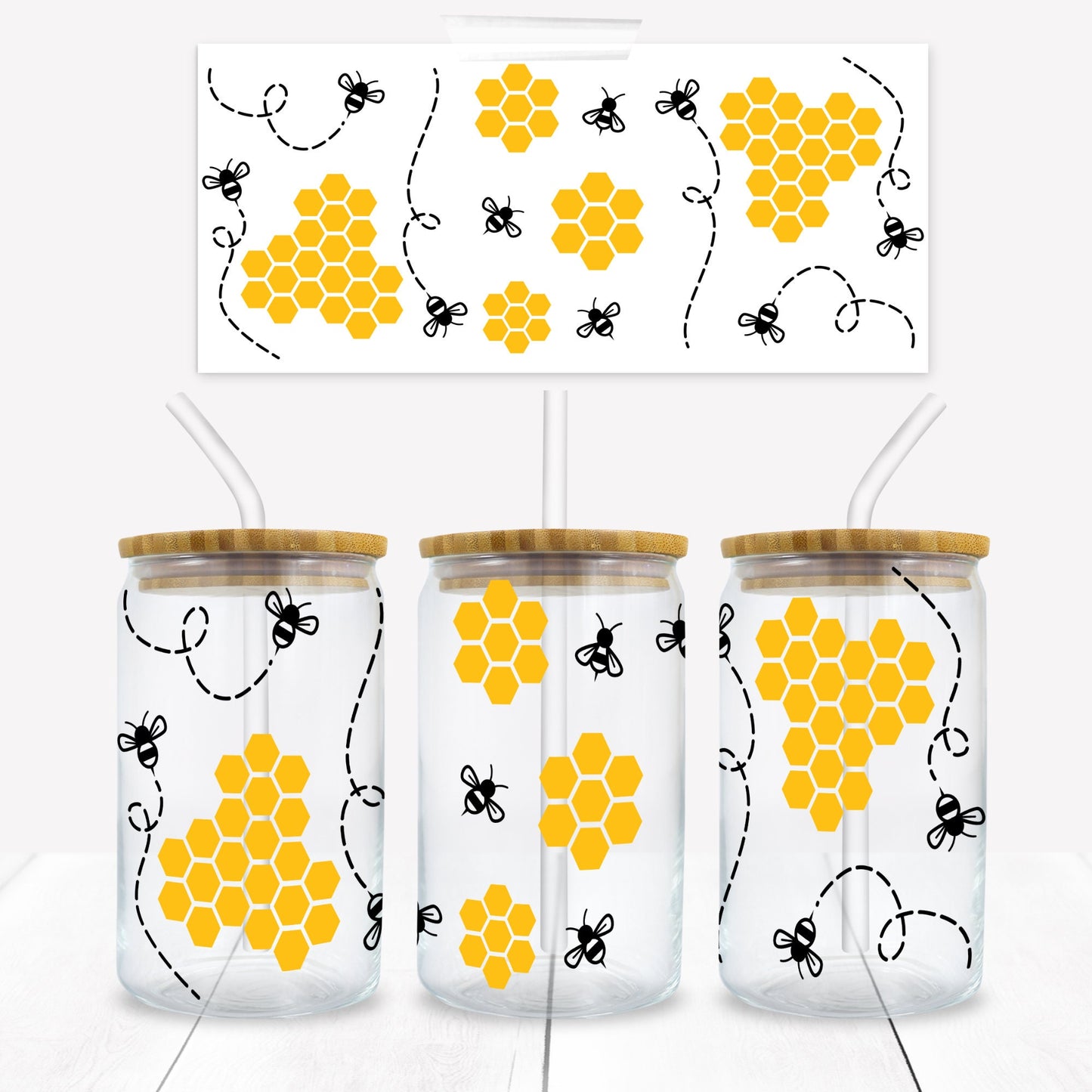 Bees and Honeycomb 16 oz Libbey Tumbler Wrap - Sublimation