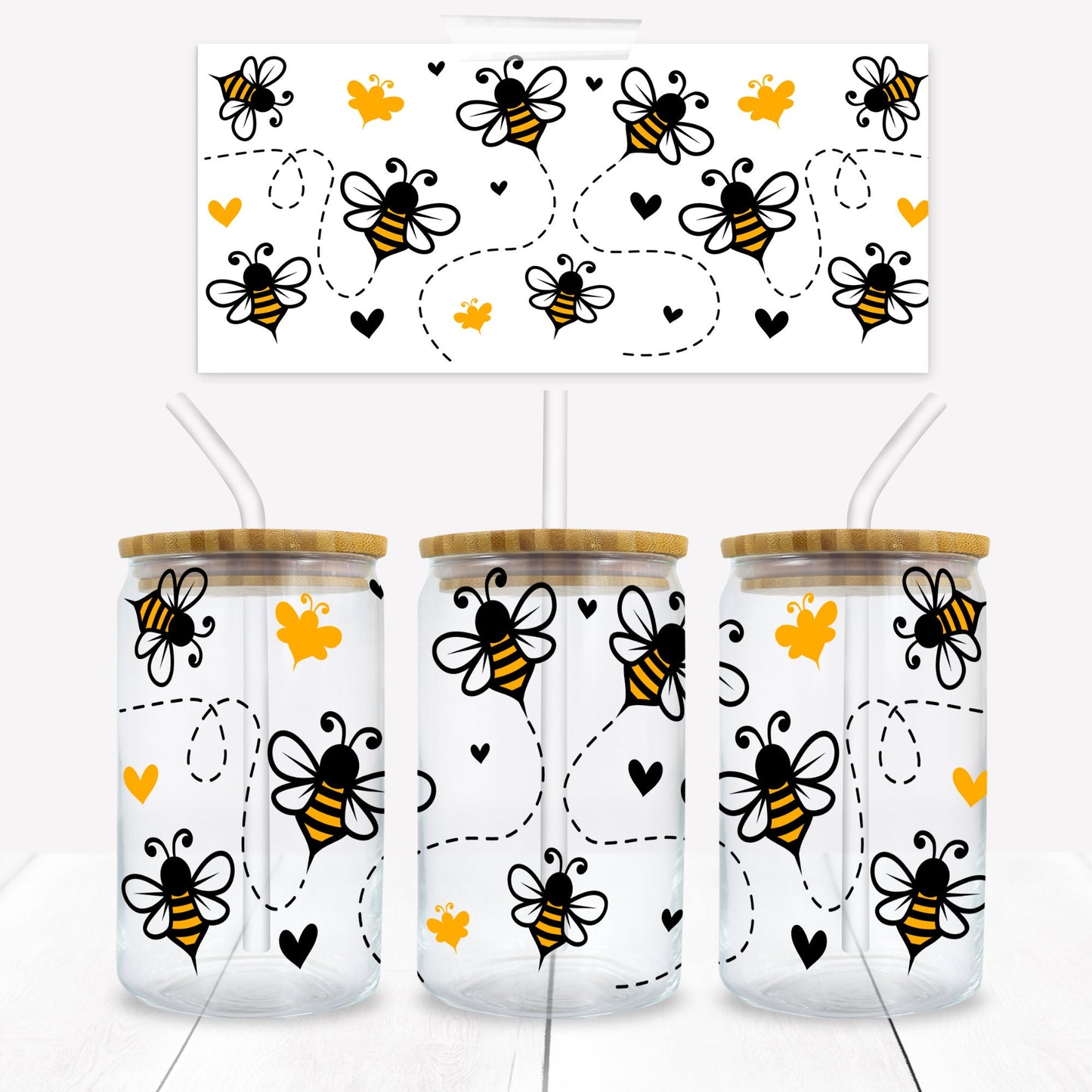 Bees 16 oz. Libbey Tumbler Wrap - Sublimation Wrap- Ready to Press Sublimation