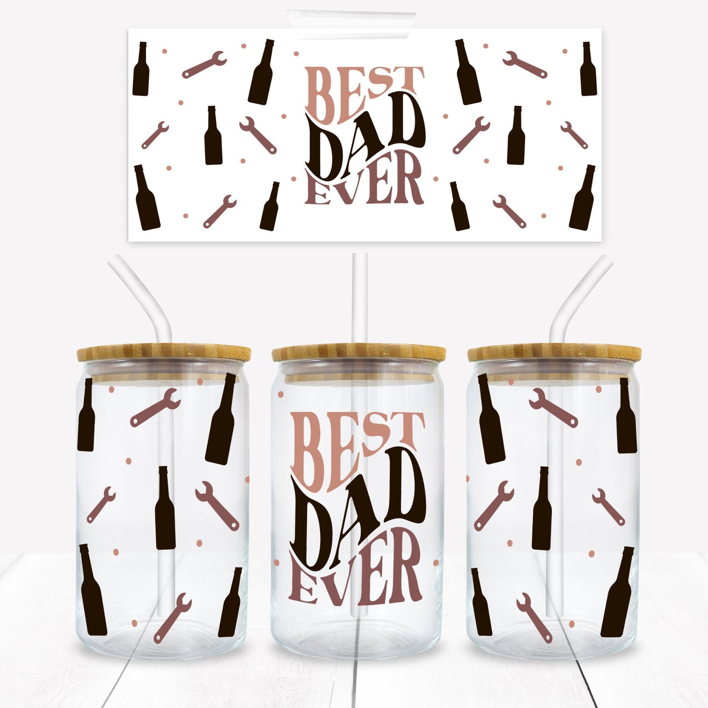 Best Dad 16 oz. Libbey Tumbler Wrap - Sublimation Wrap- Ready to Press Sublimation