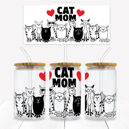 Cat Mom 16 oz. Libbey Tumbler Wrap - Sublimation Wrap- Ready to Press Sublimation