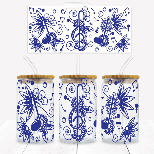 Blue Music 16 oz. Libbey Tumbler Wrap - Sublimation Wrap- Ready to Press Sublimation