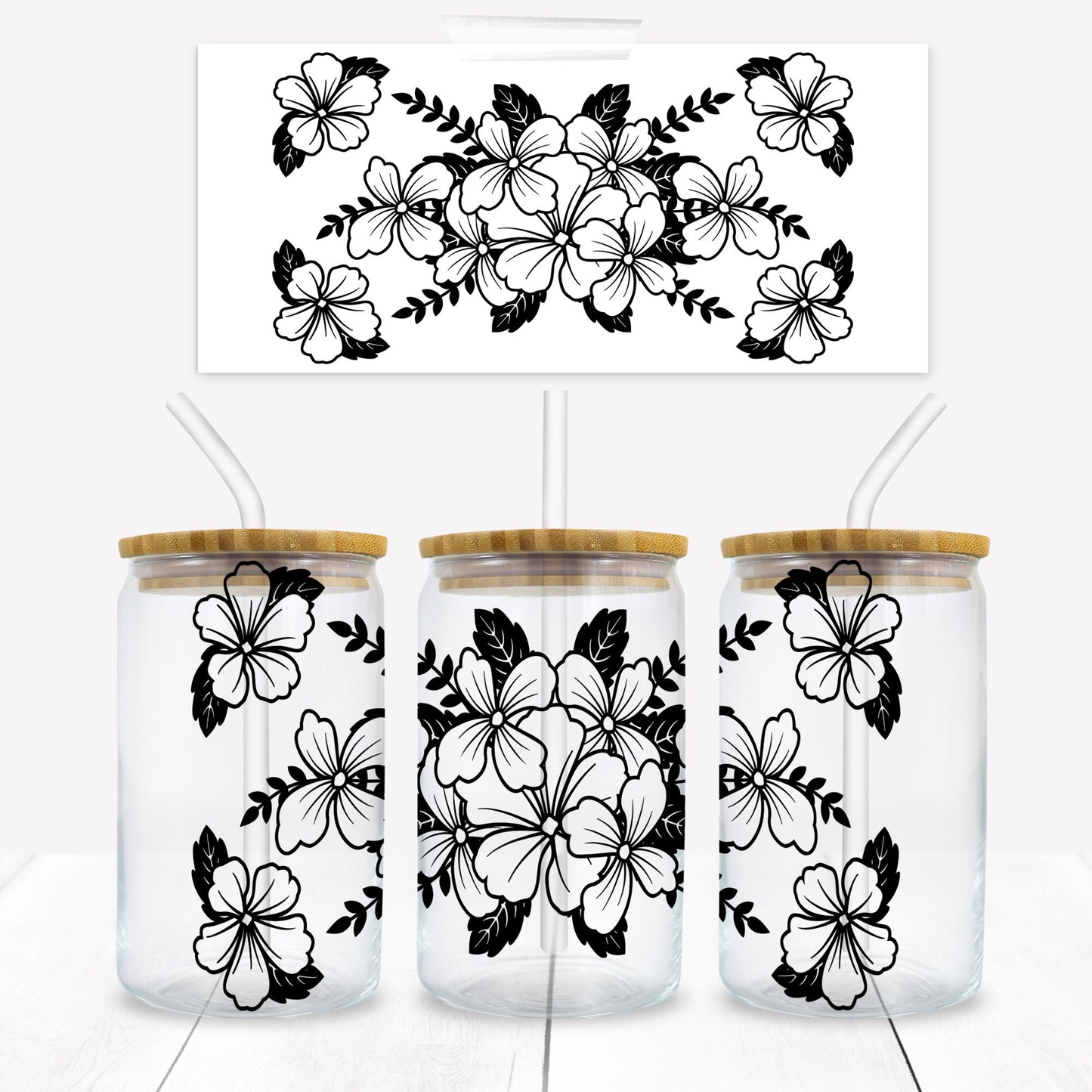 Floral Bouquet Outline 16 oz. Libbey Tumbler Wrap - Sublimation Wrap- Ready to Press Sublimation