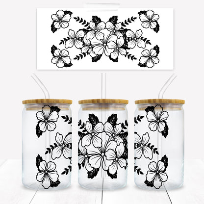 Floral Bouquet Outline 16 oz. Libbey Tumbler Wrap - Sublimation Wrap- Ready to Press Sublimation