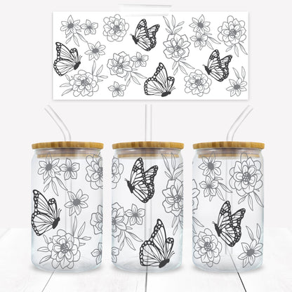 Butterflies Outline 16 oz. Libbey Tumbler Wrap - Sublimation Wrap- Ready to Press Sublimation