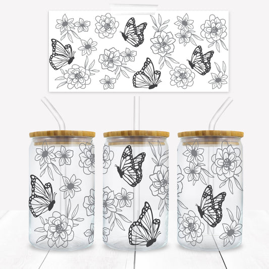 Butterflies Outline 16 oz. Libbey Tumbler Wrap - Sublimation Wrap- Ready to Press Sublimation