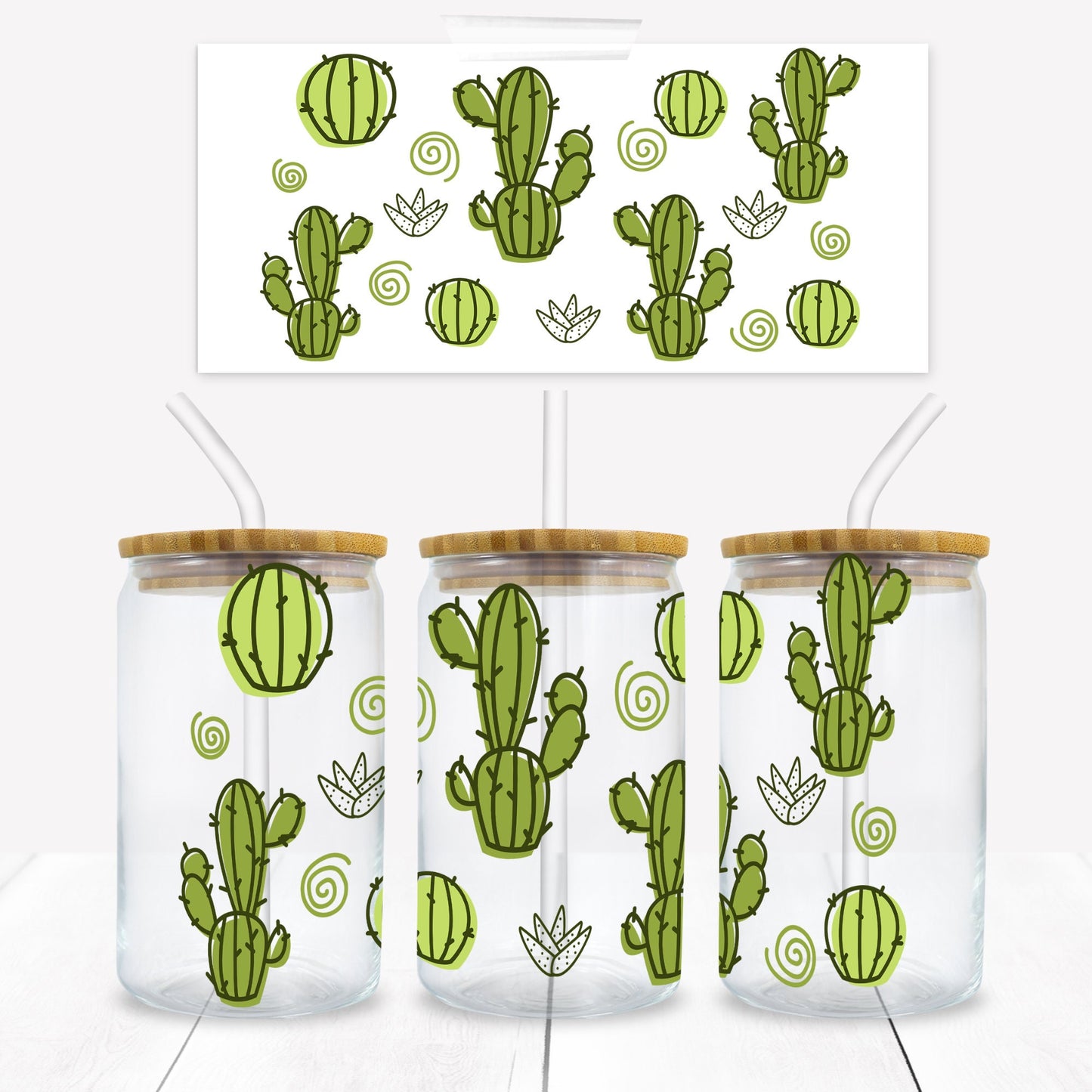 Succulents Cactus 16 oz. Libbey Tumbler Wrap - Sublimation Wrap- Ready to Press Sublimation