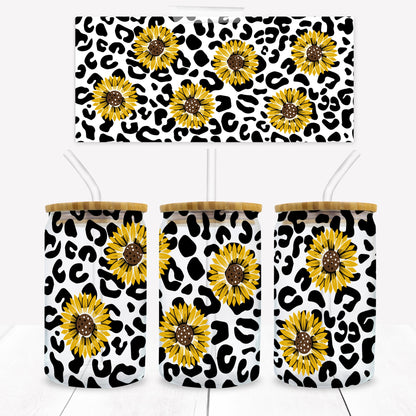 Sunflowers and Leopard Print 16 oz. Libbey Tumbler Wrap - Sublimation Wrap- Ready to Press Sublimation