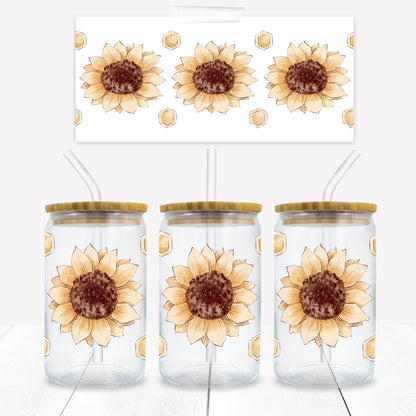 Large Sunflower Print 16 oz. Libbey Tumbler Wrap - Sublimation Wrap- Ready to Press Sublimation