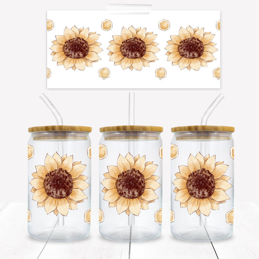 Large Sunflower Print 16 oz. Libbey Tumbler Wrap - Sublimation Wrap- Ready to Press Sublimation