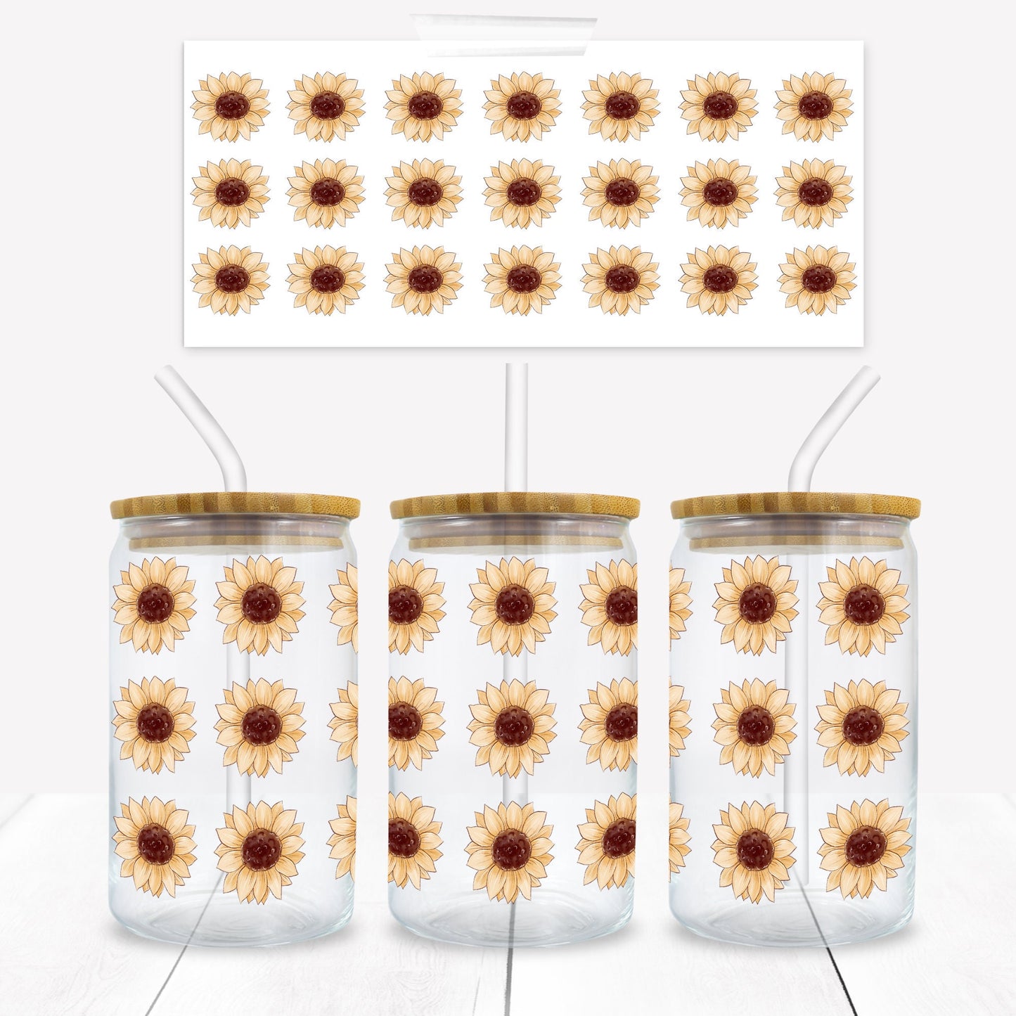 Sunflowers in a Row Print 16 oz. Libbey Tumbler Wrap - Sublimation Wrap- Ready to Press Sublimation