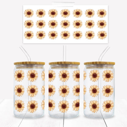 Sunflowers in a Row Print 16 oz. Libbey Tumbler Wrap - Sublimation Wrap- Ready to Press Sublimation