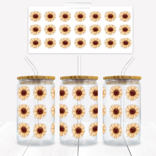 Sunflowers in a Row Print 16 oz. Libbey Tumbler Wrap - Sublimation Wrap- Ready to Press Sublimation