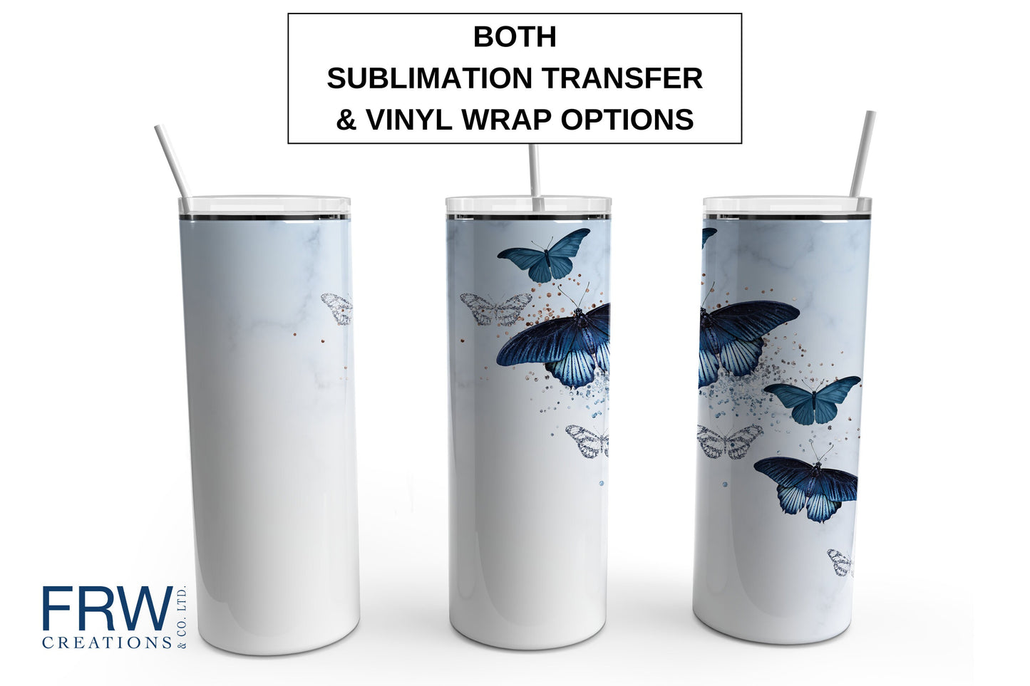 Blue Butterflies 20 oz. Sublimation Tumbler Transfer