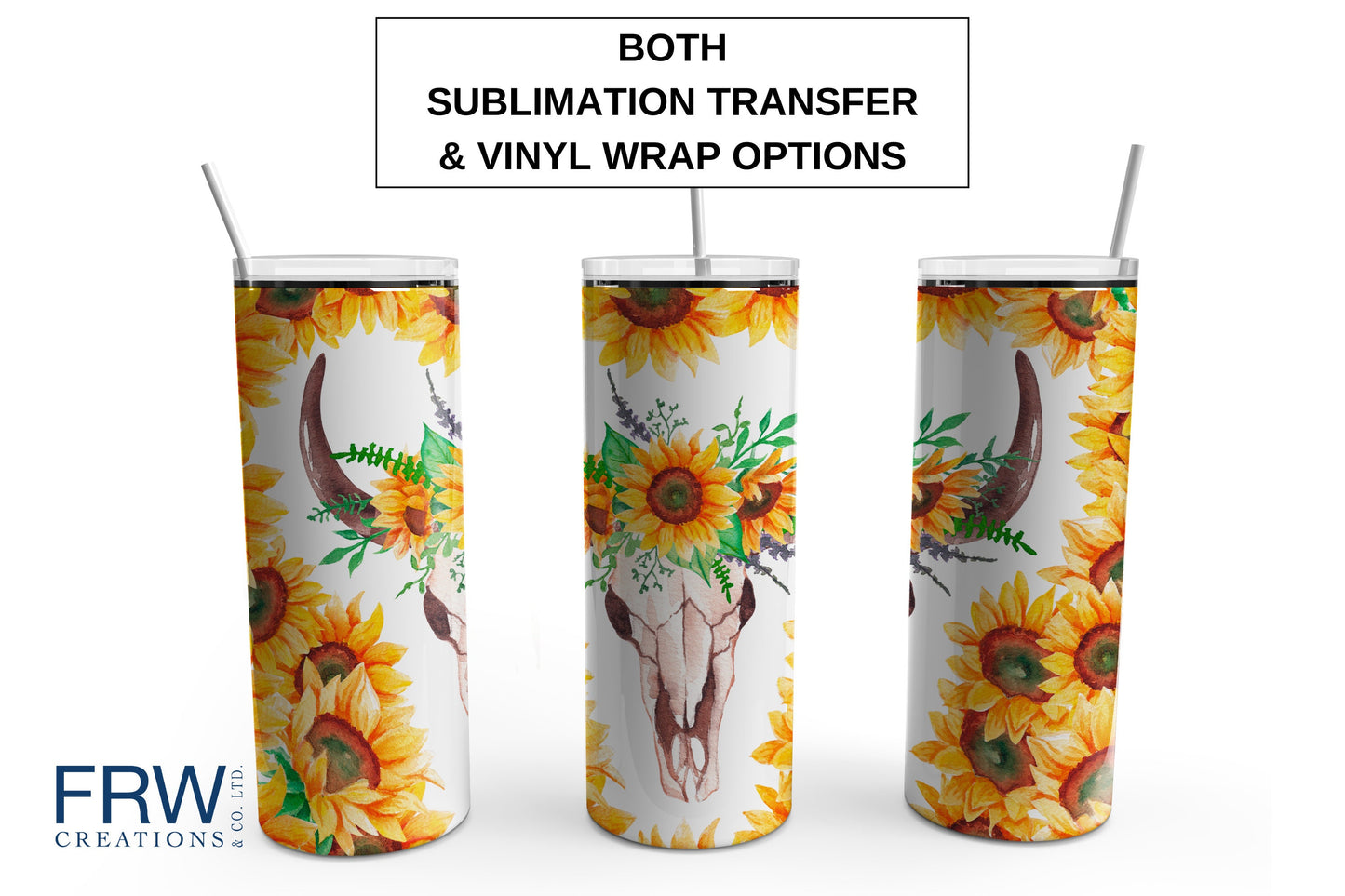 Cow Skull and Sunflowers 20 oz. Sublimation Tumbler Transfer