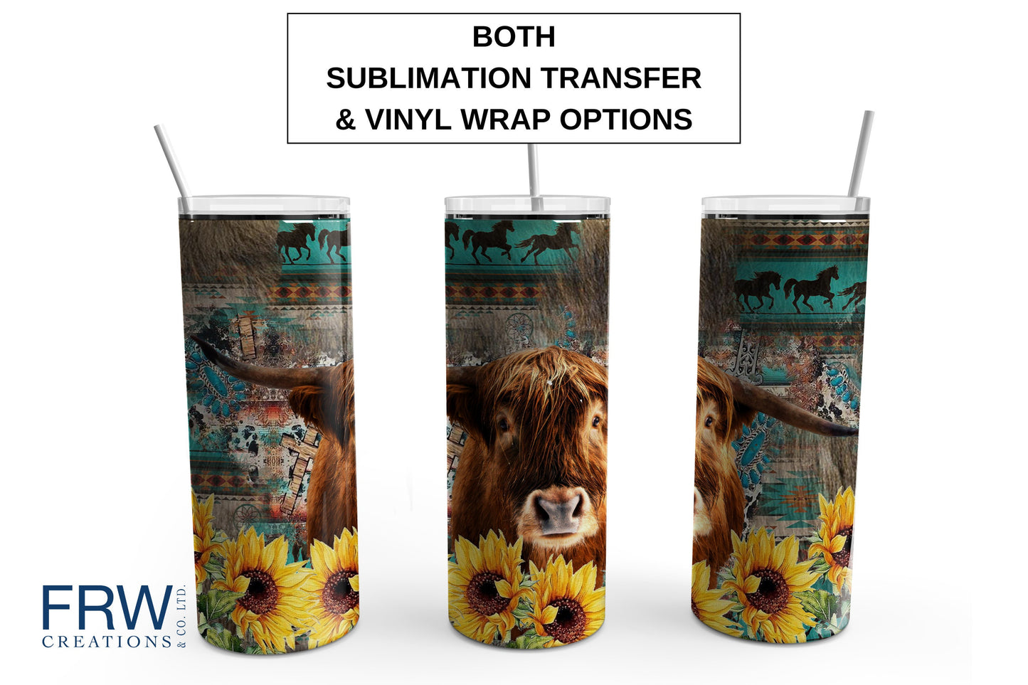 Highland Cow with with Sunflowers 20 oz. Sublimation Tumbler Transfer