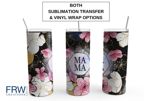 Sakura Mama Cherry Blossom Watercolour Tumbler Sublimation Tumbler, Ready to Press Sublimation Transfer, 20 oz. Skinny Tumbler