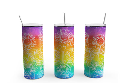 Sunflower Rainbow Sublimation Tumbler, Ready to Press Sublimation Transfer, 20 oz. Skinny Tumbler