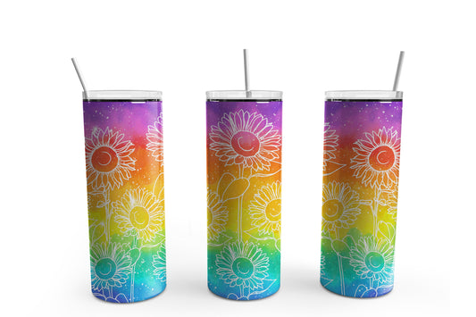 Sunflower Rainbow Sublimation Tumbler, Ready to Press Sublimation Transfer, 20 oz. Skinny Tumbler